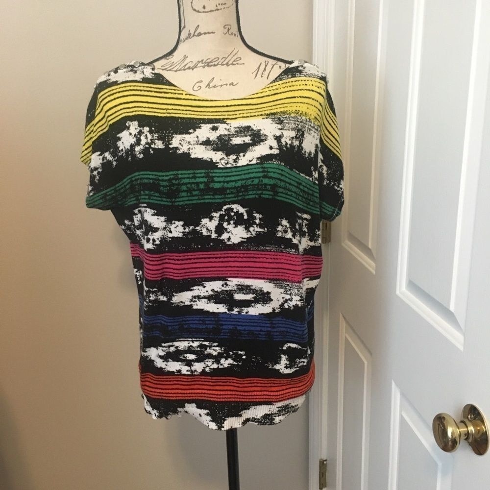 JOSEPH A Abstract Stripe Boat Neck Sweater Top M Rayon Nylon